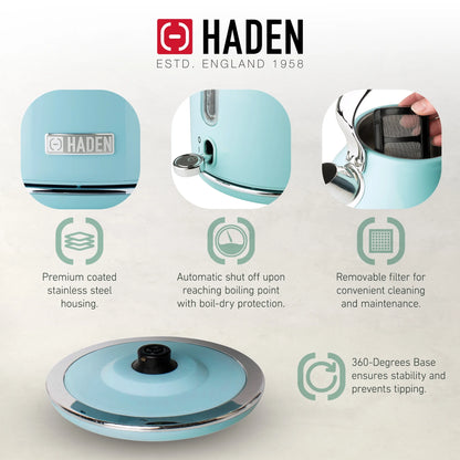 Haden Heritage 1500 1.7 Electric Kettle, Matte Black Finish with Copper Accents