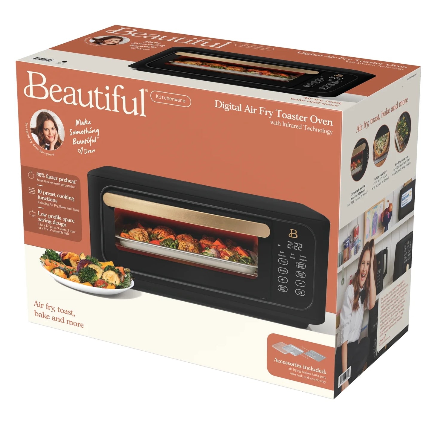 Beautiful Infrared Air Fryer Toaster Oven, 9-Slice, 1800 W, White Icing by Drew Barrymore