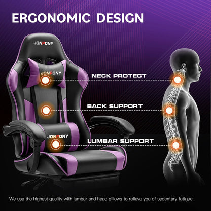 JONPONY Big and Tall Gaming Chair, Ergonomic Design, Gamer Chair PU Leather with Footrest and Lumbar Support, High Back Office Chair Support 8 Hours Long Sitting, Computer Chair,Black Grey