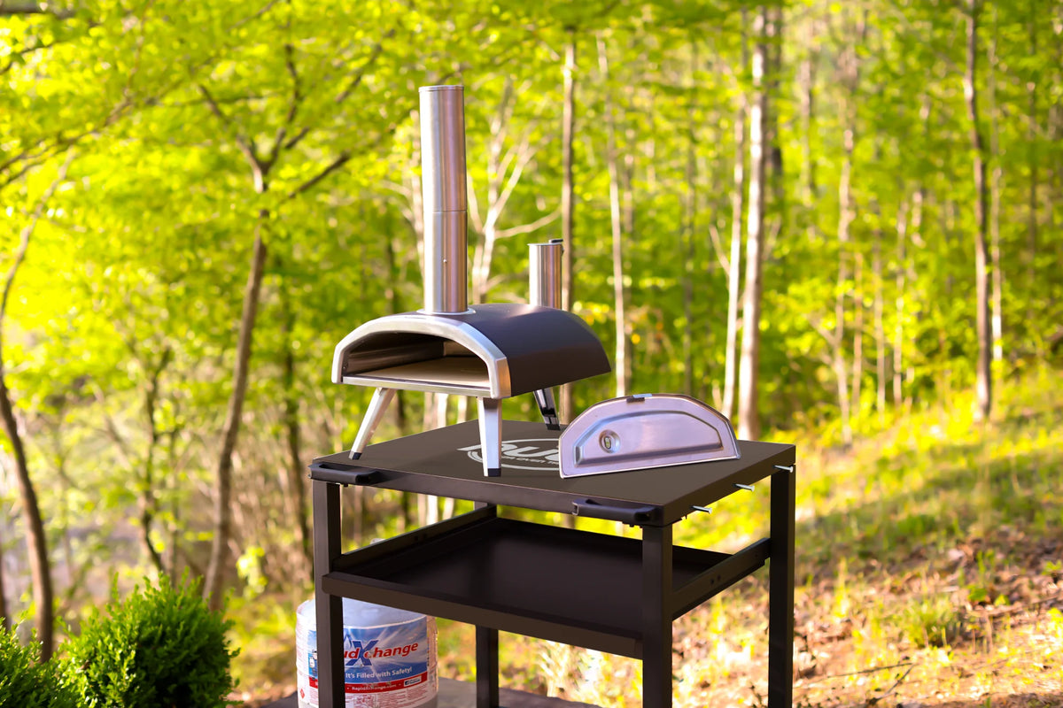 NUUK Three-Shelf Heavy Duty Rolling Outdoor Pizza Oven Table, 24" x 30" Steel Commercial Multifunctional Food Prep Worktable on Wheels