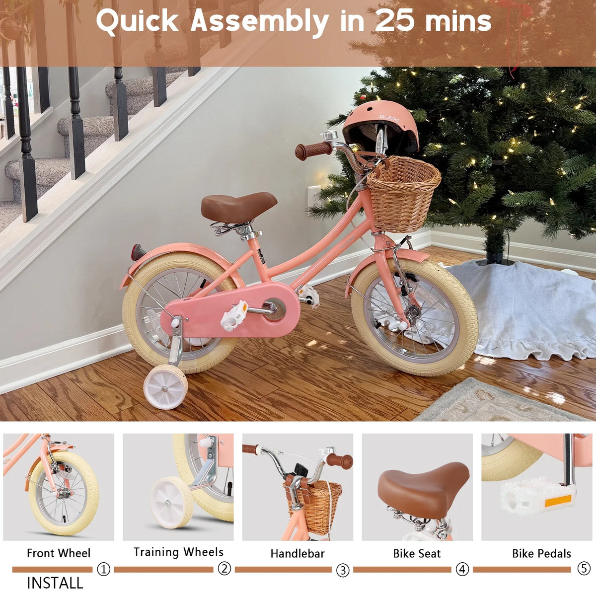 Glerc Little Molly 12 inch Kids Girls Bike for1 2-4 Years Old Child and Toddler,gifts,Pink