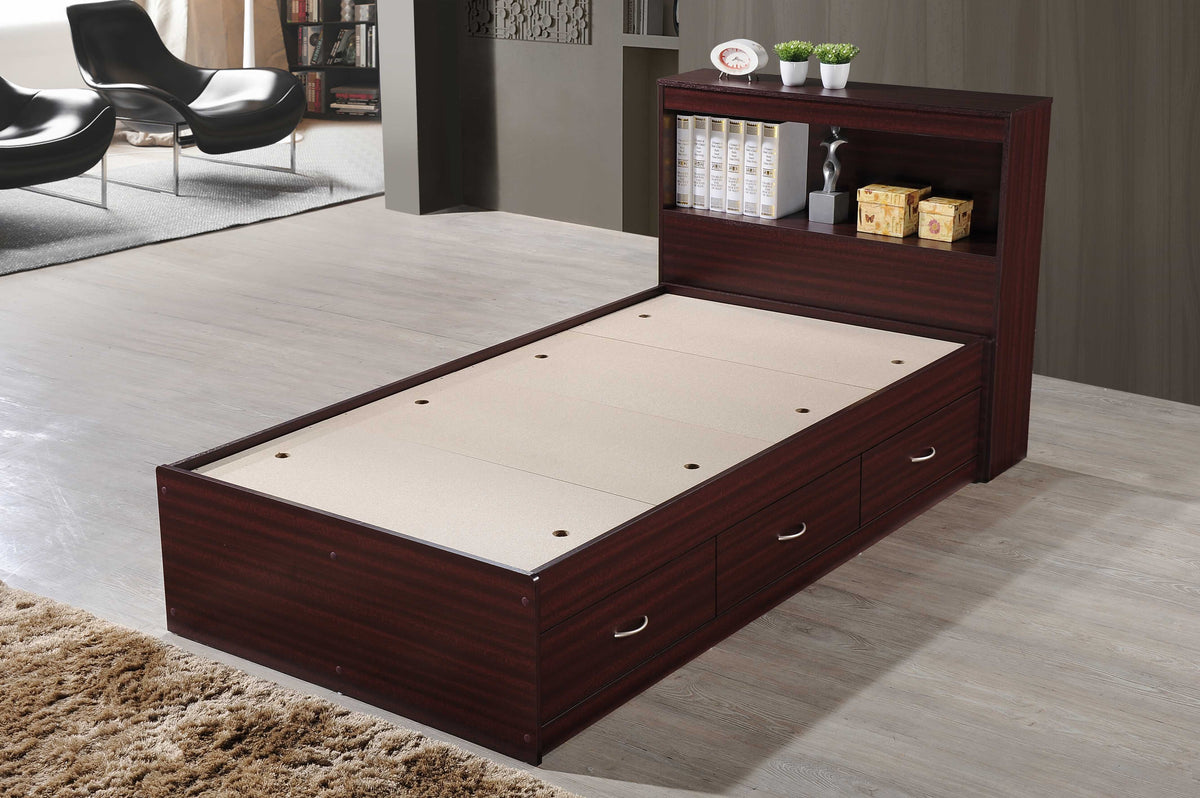 Hodedah Twin-Size Captain Bed with 3-Drawers and Headboard in White