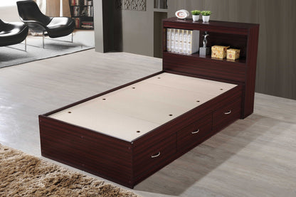 Hodedah Twin-Size Captain Bed with 3-Drawers and Headboard in White