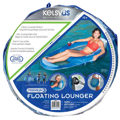 Kelsyus Floating Pool Lounger Inflatable Chair w/ Cup Holder Blue (2 Pack) 80014
