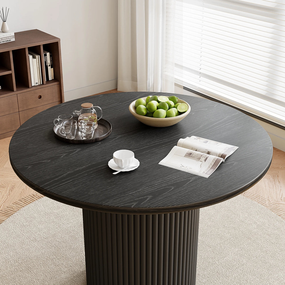 Rophefx 35.4" Solid Wood Round Dining Table with Handcrafted Relief Pedestal,Circle Dining Table,Walnut