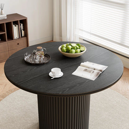 Rophefx 35.4" Solid Wood Round Dining Table with Handcrafted Relief Pedestal,Circle Dining Table,Walnut