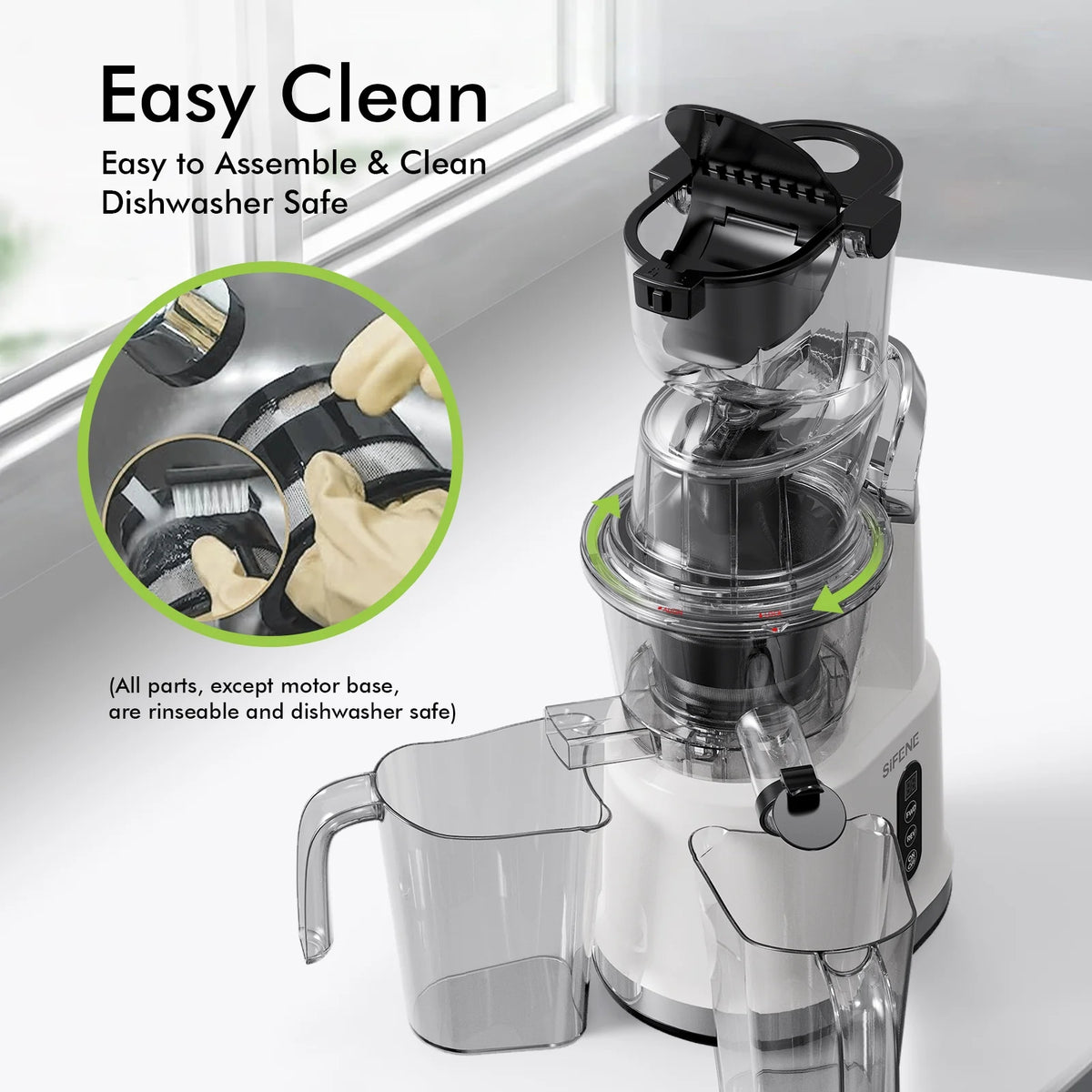SIFENE 200W Cold Press Juicer Machine for Fruits and Vegetables, Masticating Juice Maker with 83mm Wide Chute, High Yield, Easy Clean, Gray