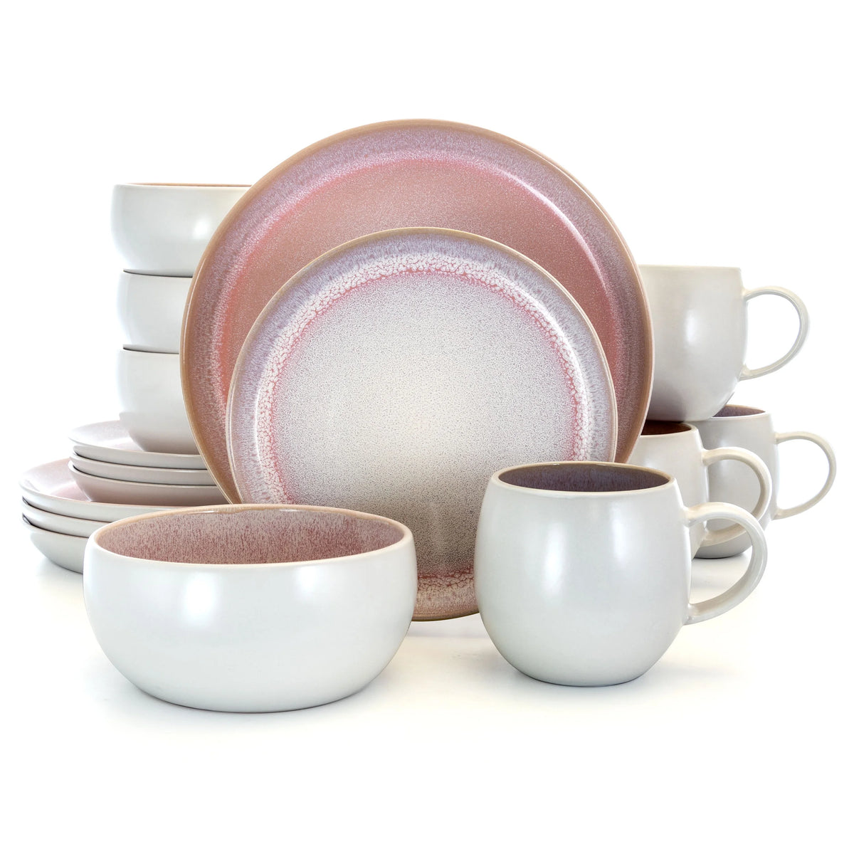 Elama Mocha Mauve 16 Piece Stoneware Dinnerware Set in Purple