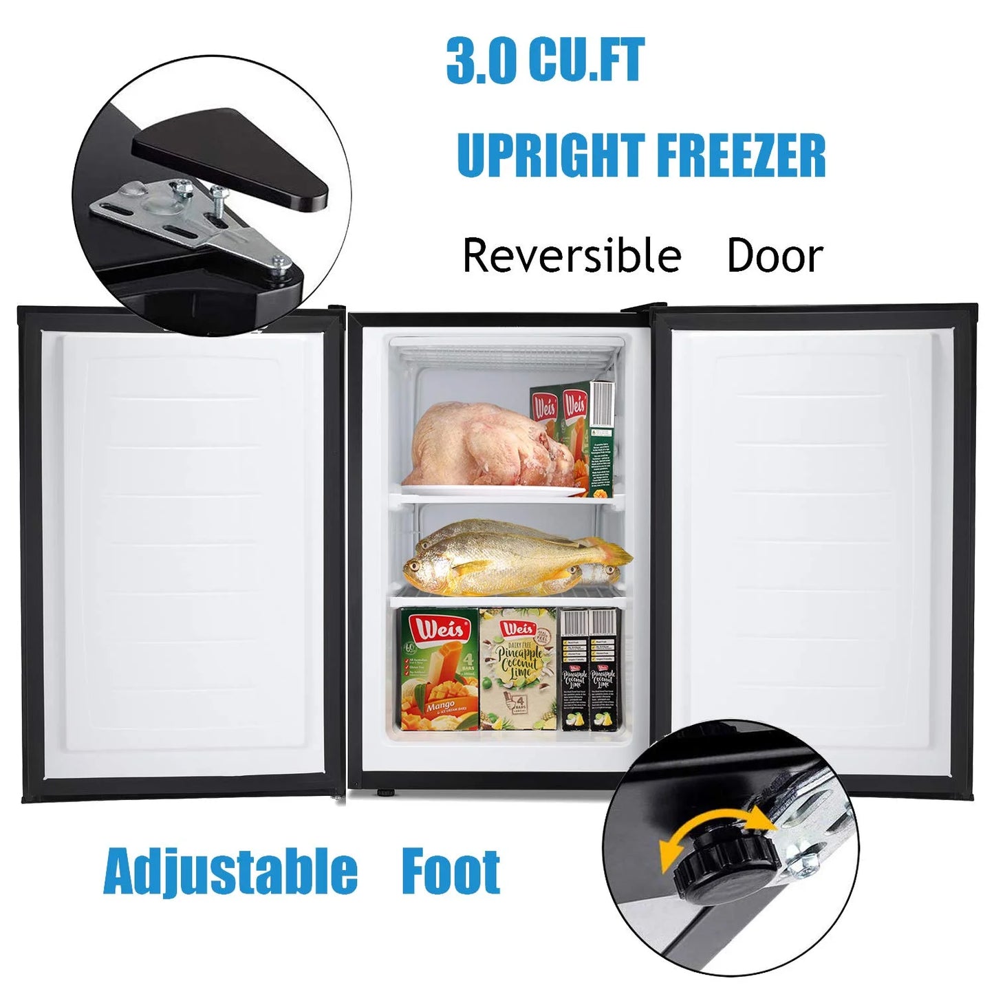 KNDKO 3.2Cu.ft Upright Freezer, Compact Freezer with Removable Shelves, Adjustable Thermostat for Home/Kitchen/Office, Black