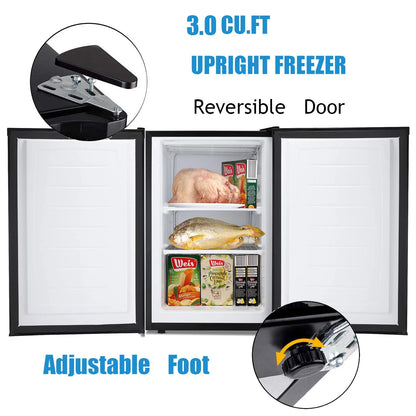 KNDKO 3.2Cu.ft Upright Freezer, Compact Freezer with Removable Shelves, Adjustable Thermostat for Home/Kitchen/Office, Black