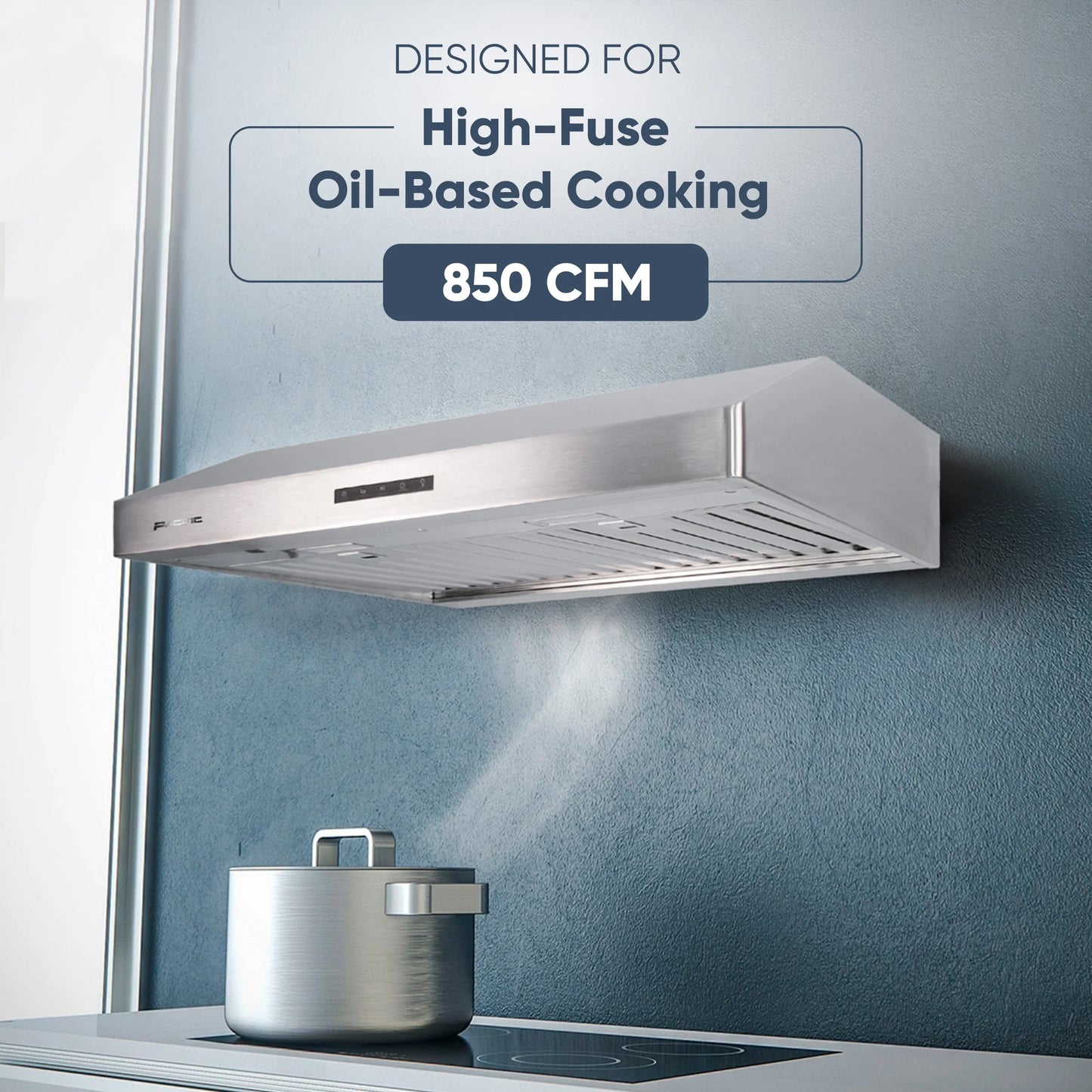 Pacific Economy Pro Under Cabinet Ducted Range Hood 30 inch - 850 CFM 3-Speed Powerful Kitchen Vent Hood - Electric Stainless Steel - Ultra Quiet, Glass Touch Control, 6W LED Lights PR6830AS