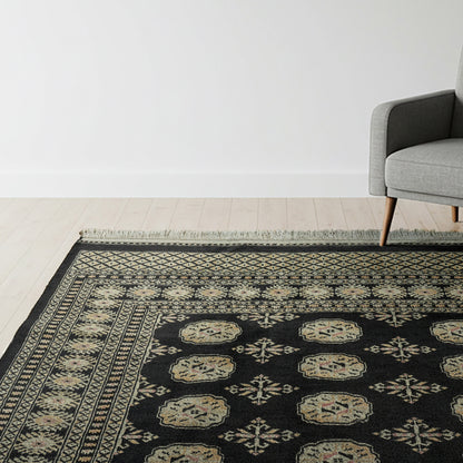 Pakistani Hand Knotted Rug Collection, Classic Bukhara Cumra Black