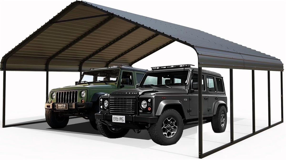 10x20 ft Portable Garage Heavy-Duty Metal Carport Canopy Kit，All-Weather Shelter with Reinforced Galvanized Steel Frame，for RV, Truck, Boat & 1 Cars Storage，Multi-Use Party Tent