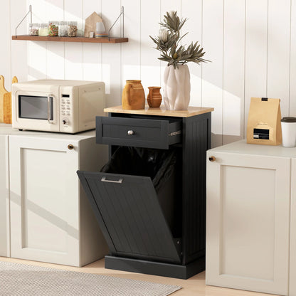 HOMCOM Kitchen Tilt Out Trash Bin Cabinet, Free Standing Recycling Cabinet