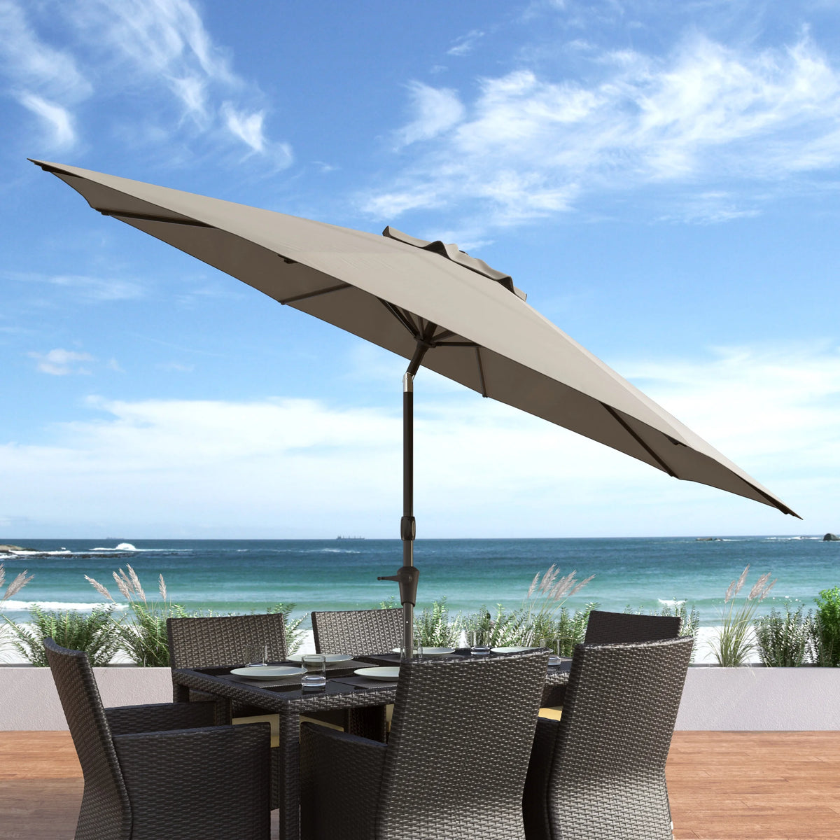 CorLiving 10 Foot Wind Resistant Patio Umbrella, Outdoor Parasol with Crank Tilt, Round Market Umbrella for Patio, Umbrella with Crank, Tilt Umbrella, Outdoor Umbrella, Turquoise