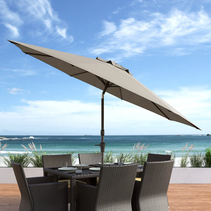 CorLiving 10 Foot Wind Resistant Patio Umbrella, Outdoor Parasol with Crank Tilt, Round Market Umbrella for Patio, Umbrella with Crank, Tilt Umbrella, Outdoor Umbrella, Turquoise