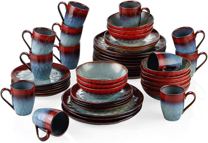 Vancasso,16-Piece Stoneware Dinnerware Set, Blue Dinner Set, Service for 4