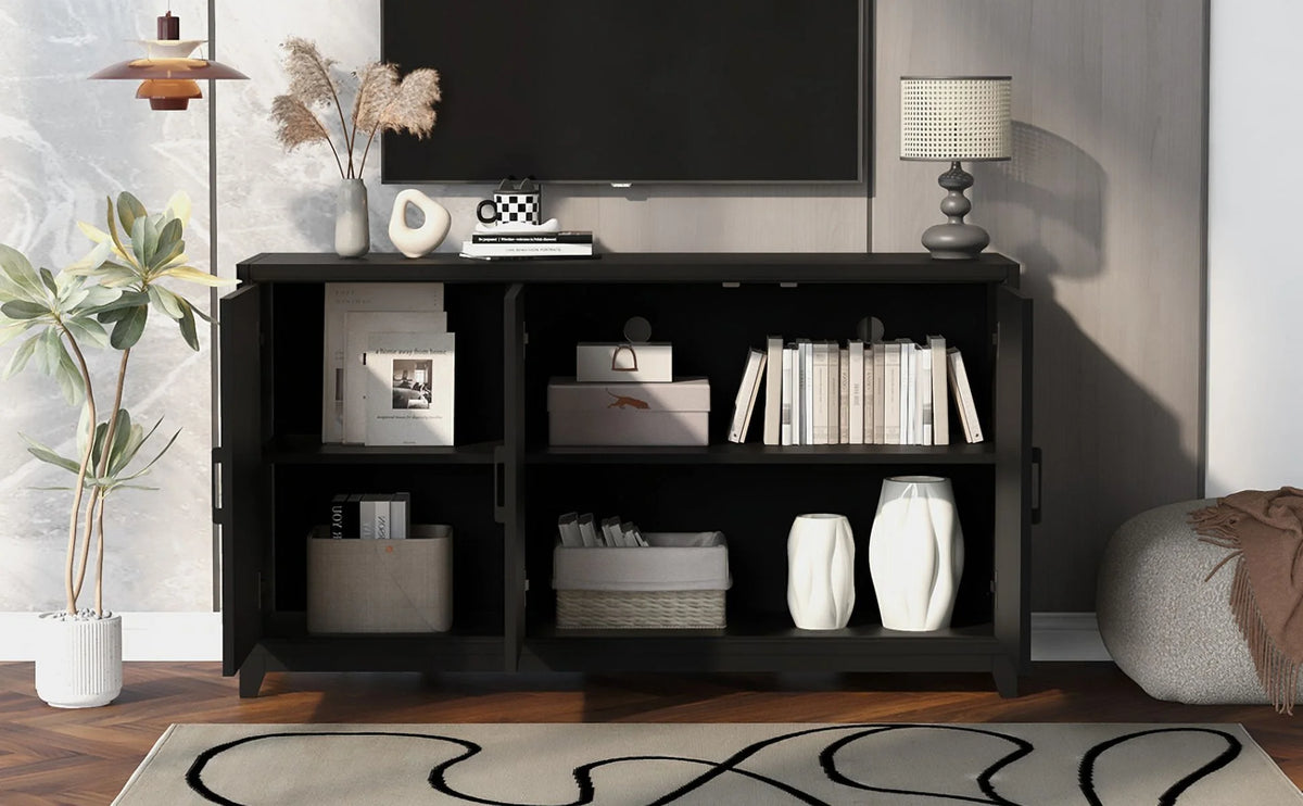 Euroco Modern TV Stand with Adjustable Shelves & Solid Wood Legs �C Media Console Cabinet with Storage for Living Room or Bedroom