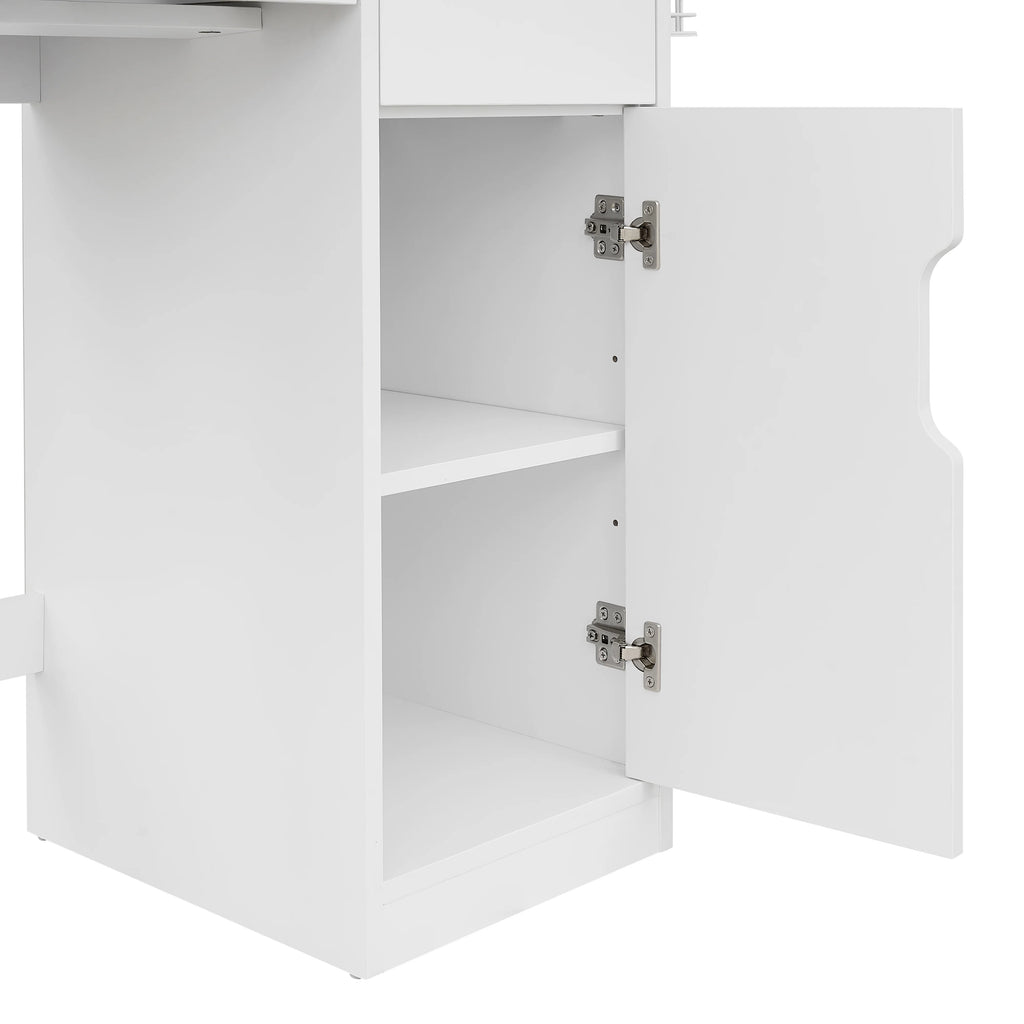 Mainstays Get Ready with Me GRWM Deluxe 2-Piece Vanity and Stool with Lighted Mirror and USB Power, White Finish