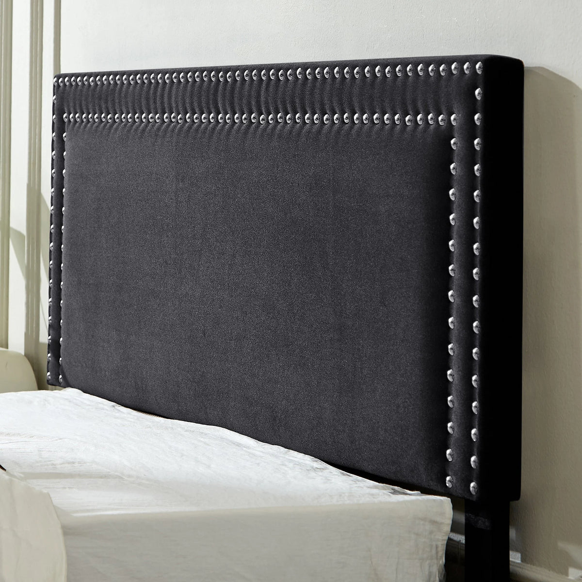 VECELO Full Bed Frame with 4 Storage Drawers (Wheeled) and Tufted Upholstered Adjustable Headboard Platform Bed, Beige