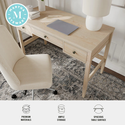 Martha Stewart Home Office Writing Desk with Tapered Legs in Light Natural with Antique Bronze Hardware