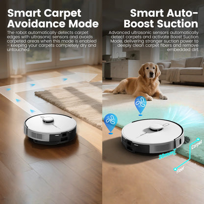 AIRROBO L60+ Self-Empty Robot Vacuum and Mop Cleaner with Ultrasonic Carpet Detection,6000Pa Suction,Laser Obstacle Avoidance,240min Long Runtime