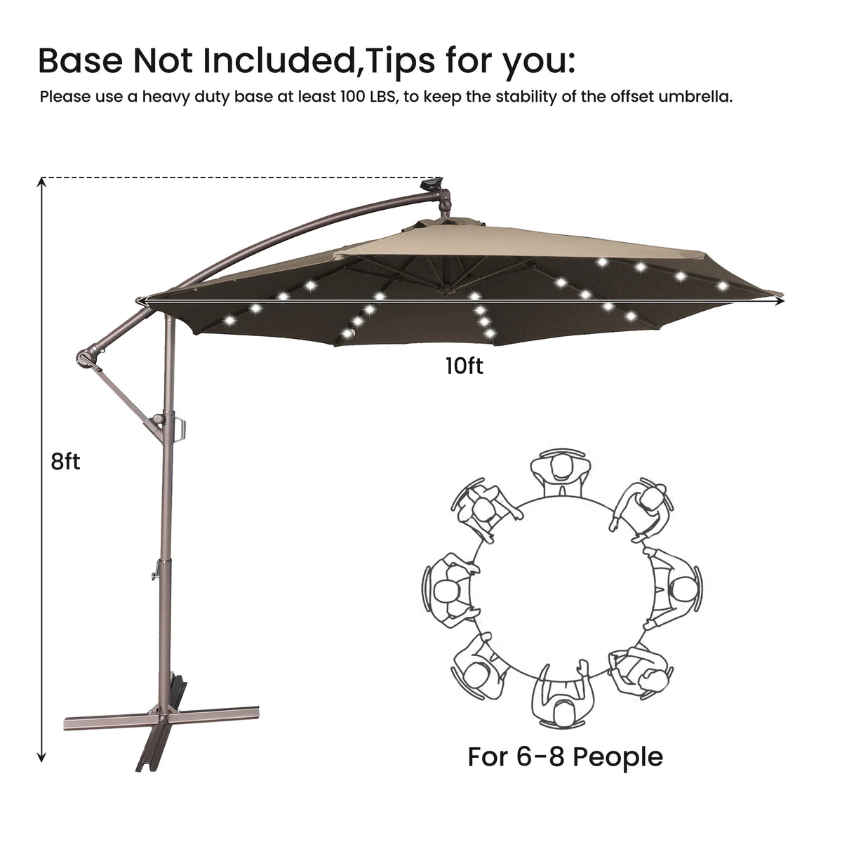 Mondawe 10ft Solar Lights Offset Cantilever Patio Umbrella - with Light, LED Lighted Offset Hanging Patio Outdoor Market Umbrella UPF50+ UV Protection with Crank,Navy Blue