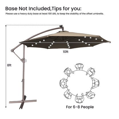 Mondawe 10ft Solar Lights Offset Cantilever Patio Umbrella - with Light, LED Lighted Offset Hanging Patio Outdoor Market Umbrella UPF50+ UV Protection with Crank,Navy Blue