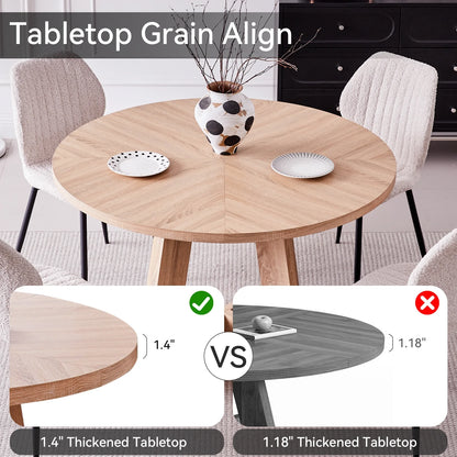 5 Piece 47'' Round Dining Table Chairs Set for 4, Farmhouse Gray Kitchen Table with 4 Boucle Mid Century Modern Dinning Room Chairs, Wood Dinner Table &Upholstered Chair Set of 4, Beige