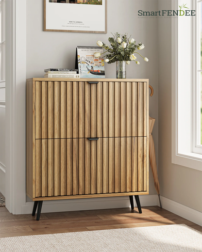 Smart FENDEE Shoe Cabinet with 2 Flip Drawers Freestanding 24 Pair Shoe Storage Cabinet for Entryway