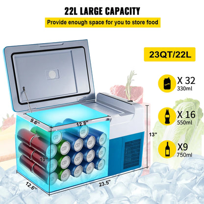 BENTISM 22L Portable Car Refrigerator, 23 Quart RV Fridge, 12/24V DC & 110-240V AC Vehicle Car Truck Boat Mini Electric Cooler for Driving Travel Fishing Outdoor and Home Use