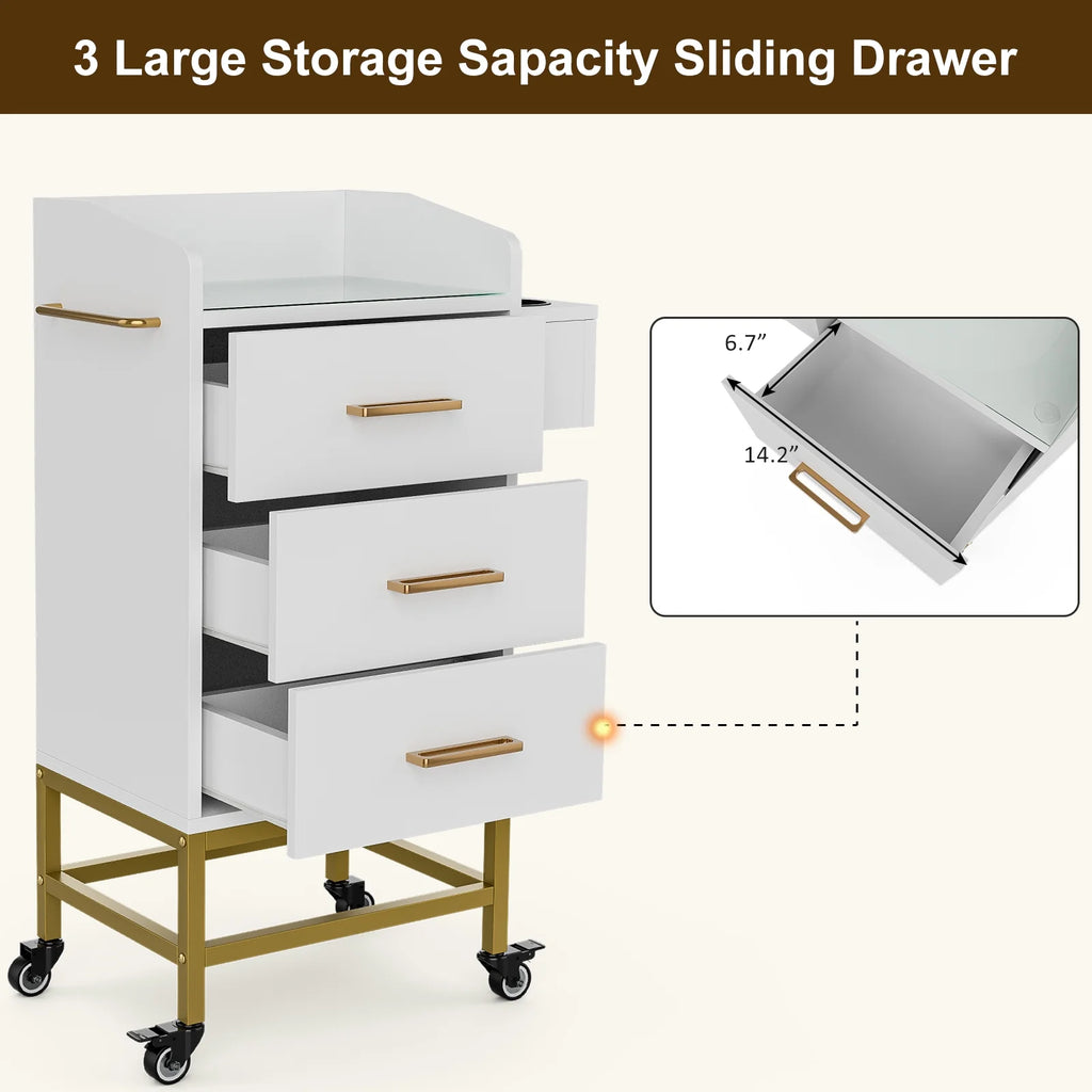 Paddie Storage Utility Cart with Dryer Holder and Lockable Wheel, White