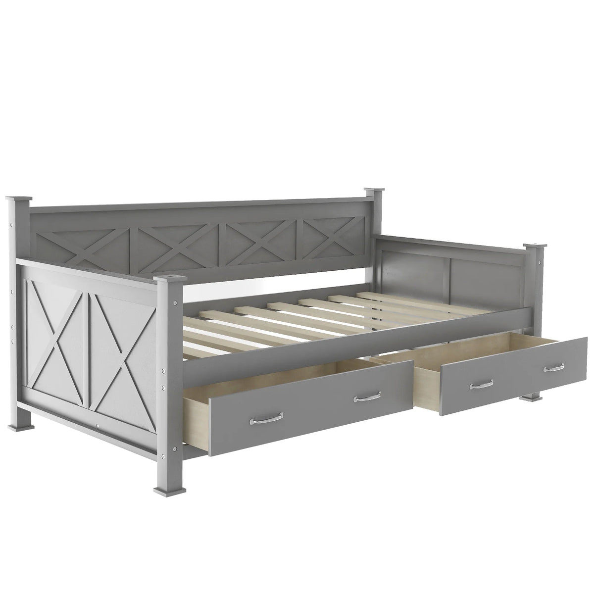 Euroco Twin Size Dayed with 2 Storage Drawers for Bedroom Low Profile Platform Bed, White