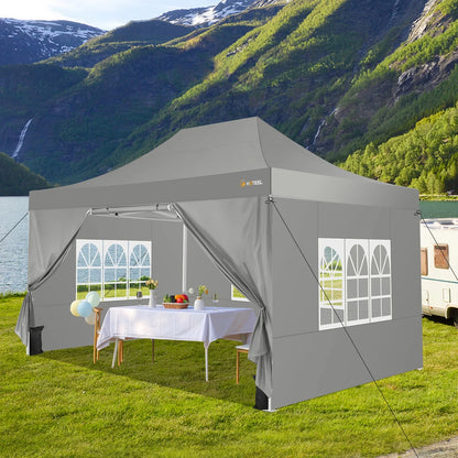 HOTEEL 10x15 Heavy Duty Canopy Tent - Commercial Pop Up with UV50+, Thick Hexagonal Frame, 4 Sidewalls, Anti-Pooling Design & Roller Bag (Black)