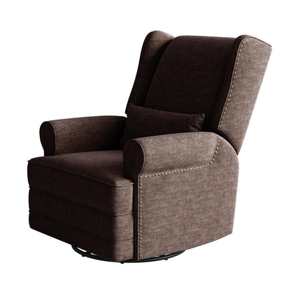 Royalcraft Swivel Nursery Glider Recliner, Comfy Upholstered Glider Chair with Lumbar Pillow and Footrest, Beige