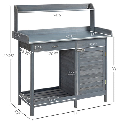 Outsunny Potting Bench Prep Table with Faucet, Sink, and Storage, Gray