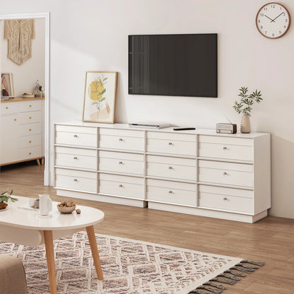 May Color Large White 3 Drawer Dresser Set of 2 with Fluted Panel, Modern Chest of Drawers with Silent Slide Drawers, Wood Accent Nightstand with Storage for Bedroom Living Room, Hallway