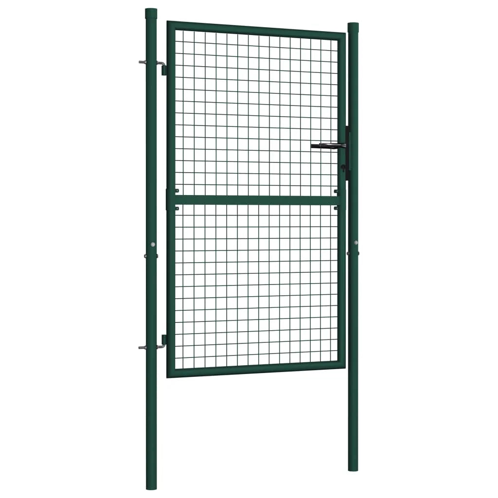 vidaXL Fence Gate Metal Fence Post Garden Gate for Outdoor Patio Steel Green