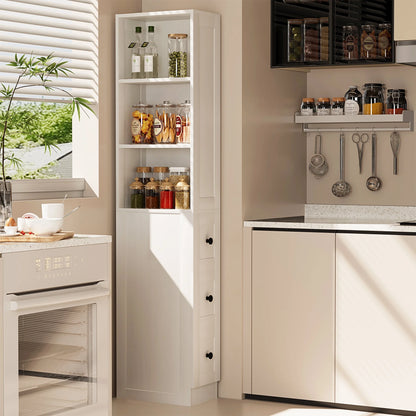 LAUSAINT HOME Bathroom Storage Cabinet, Tall Thin White Storage with 2 Adjustable Shelves & 3-level Drawers for Home, Kitchen