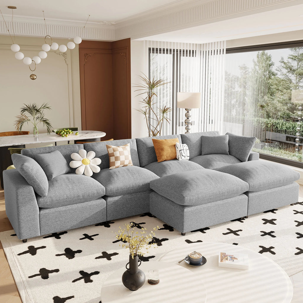Harper & Bright Designs Convertible Modular Sectional Sofa with 2 Removable Ottomans & Pillows, Large U Shape Cloud Couch with Reversible Chaise for Living Room, Grey