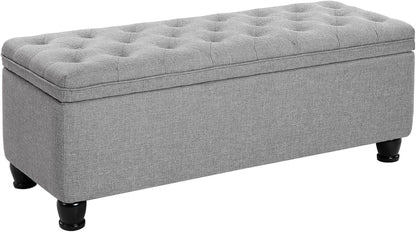 SONGMICS 46.5" Storage Ottoman Bench Storage Bench Bedroom Bench 330lb Load Capacity Solid Wood Legs Light Gray