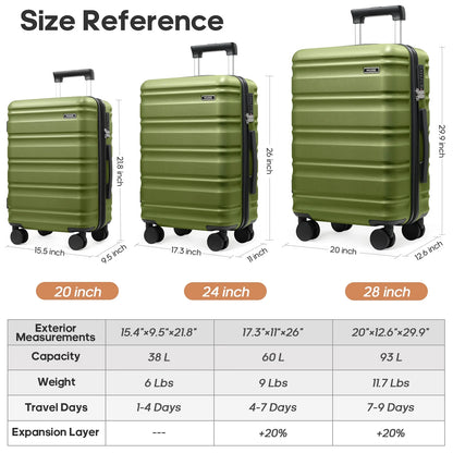 MIUSSE Luggage Sets 3 Piece, 20 Inch Carry On Luggage with Wheels, 100% PC Hardshell Suitcase with TSA Lock, Carry On Suitcases Airline Approved With Travel Backpack for Men Women