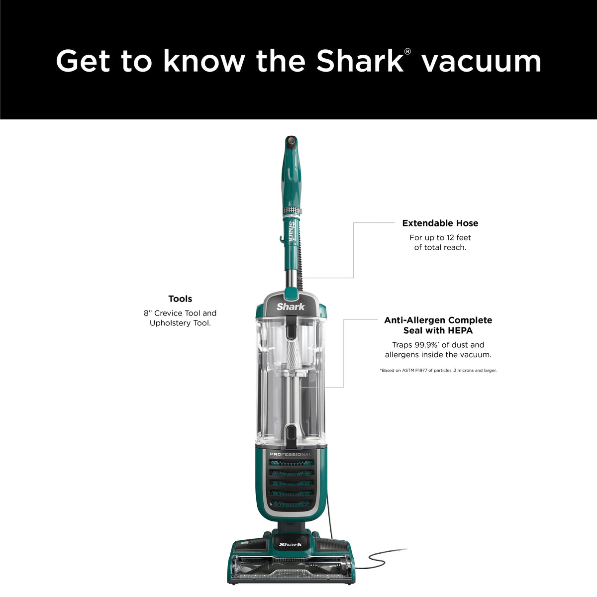 Shark Upright Vacuum, Navigator Swivel Pro Plus, Pet Friendly, Bagless, Powerful Suction, Hard Floor and Carpet, Large Dust Cup, Allergen Control, Swivel Steering, NV250, Green