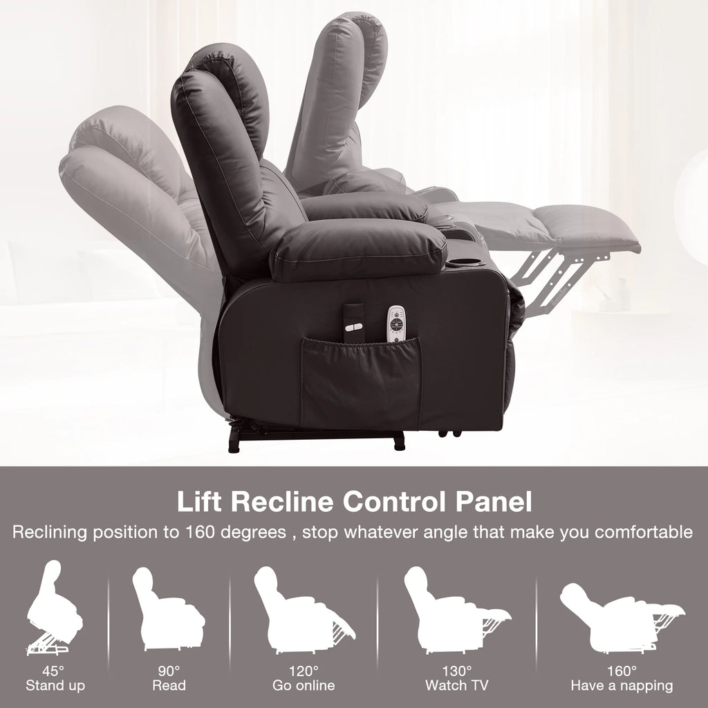 JONPONY Power Lift Recliner Chair Recliners for Elderly with Heat and Massage Recliner Chair for Living Room with Infinite Position and Side Pocket,USB Charge Port,Black