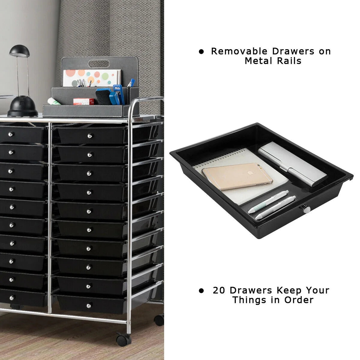 Gymax Office Rolling Cart 20 Storage Drawers Scrapbook Paper Studio Organizer Mutlicolor