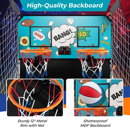 Costway Dual Shot Basketball Arcade Game with 8 Game Modes Electronic Scoring Blue
