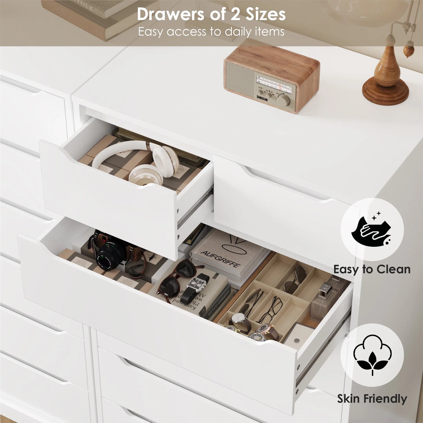 Homfa 7 Drawer White Dresser, 51.3"H Wood Storage Cabinet with Upgraded Stable Base, Vertical Chest for Bedroom Living Room