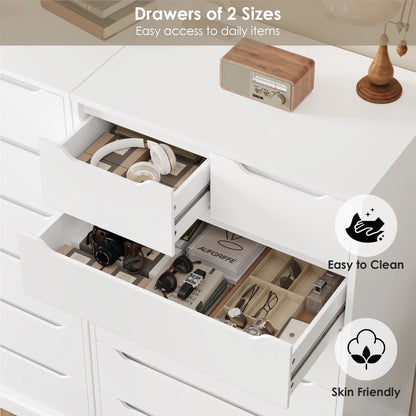 Homfa 7 Drawer White Dresser, 51.3"H Wood Storage Cabinet with Upgraded Stable Base, Vertical Chest for Bedroom Living Room