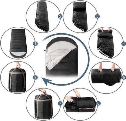 10 Pack Bulk Wholesale of Cold Weather Hooded Sleeping Bags for Adults, Kids, Homeless, Camping, Indoors, Outdoors - 10 Count Hooded Sleeping Bags in Black 71"L x 30"W