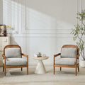 Christopher Knight Home Mid-Century Modern Accent Chairs, Wood Frame with Rattan Backrest, Grayish Green, Set of 2